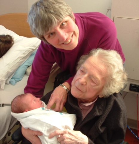 Nathan, 1 hour old, with Grandma Billie and Great Grandma Ruthie